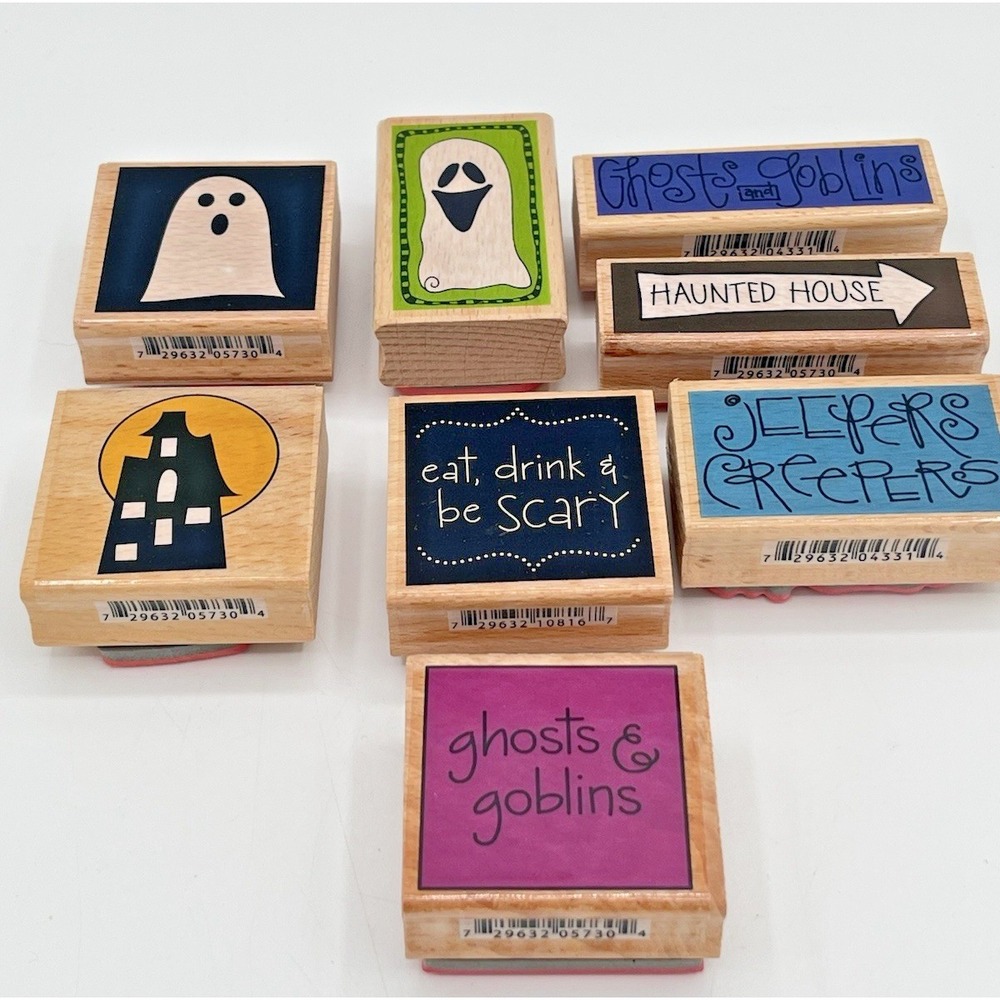 NOS G Studio Halloween Rubber Stamps Lot 8 Ghost Haunted House Spooky